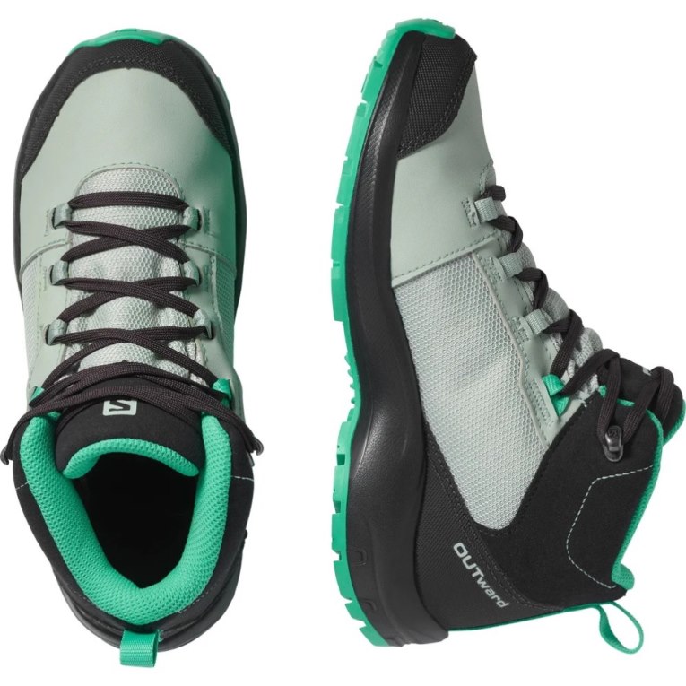 Tenis Senderismo Salomon Outward CSWP Niños Negros Verde Menta | MX OYTP954